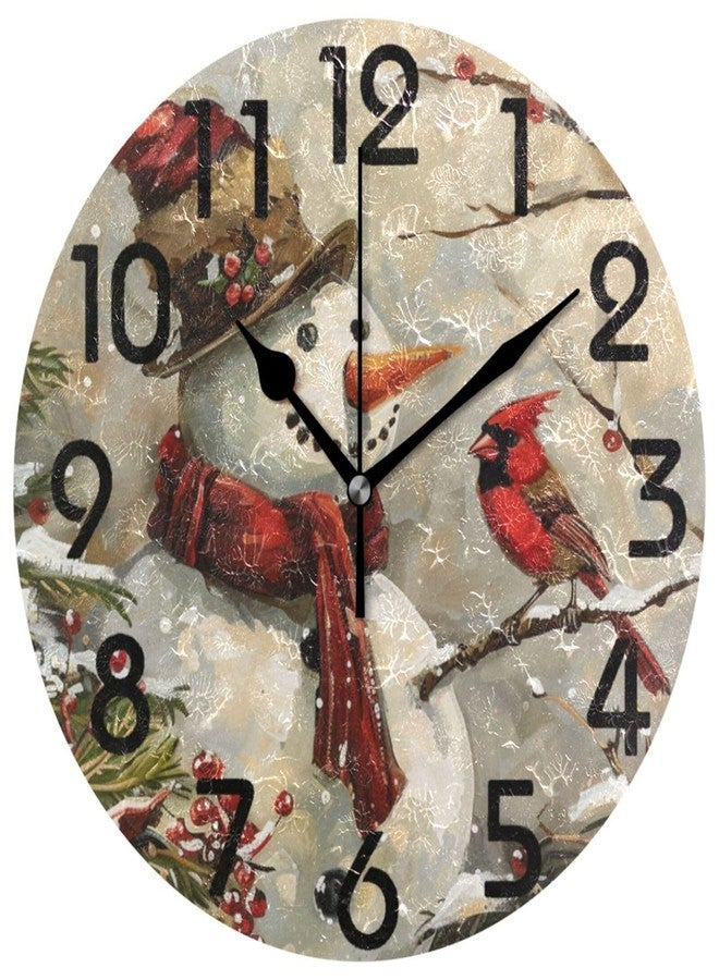 ZzWwR Snow Winter Snowman Cardinal Christmas 10 Inch Round Wall Clock, Analog Quiet Non Ticking Desk Clock for Home Kitchen/Living Room/Bedroom/Bathroom/Office - Image 1